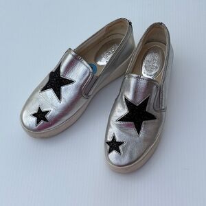 Michael Michael Kors Platform HJ17J Silver with Black Stars Sneakers Size 7.5